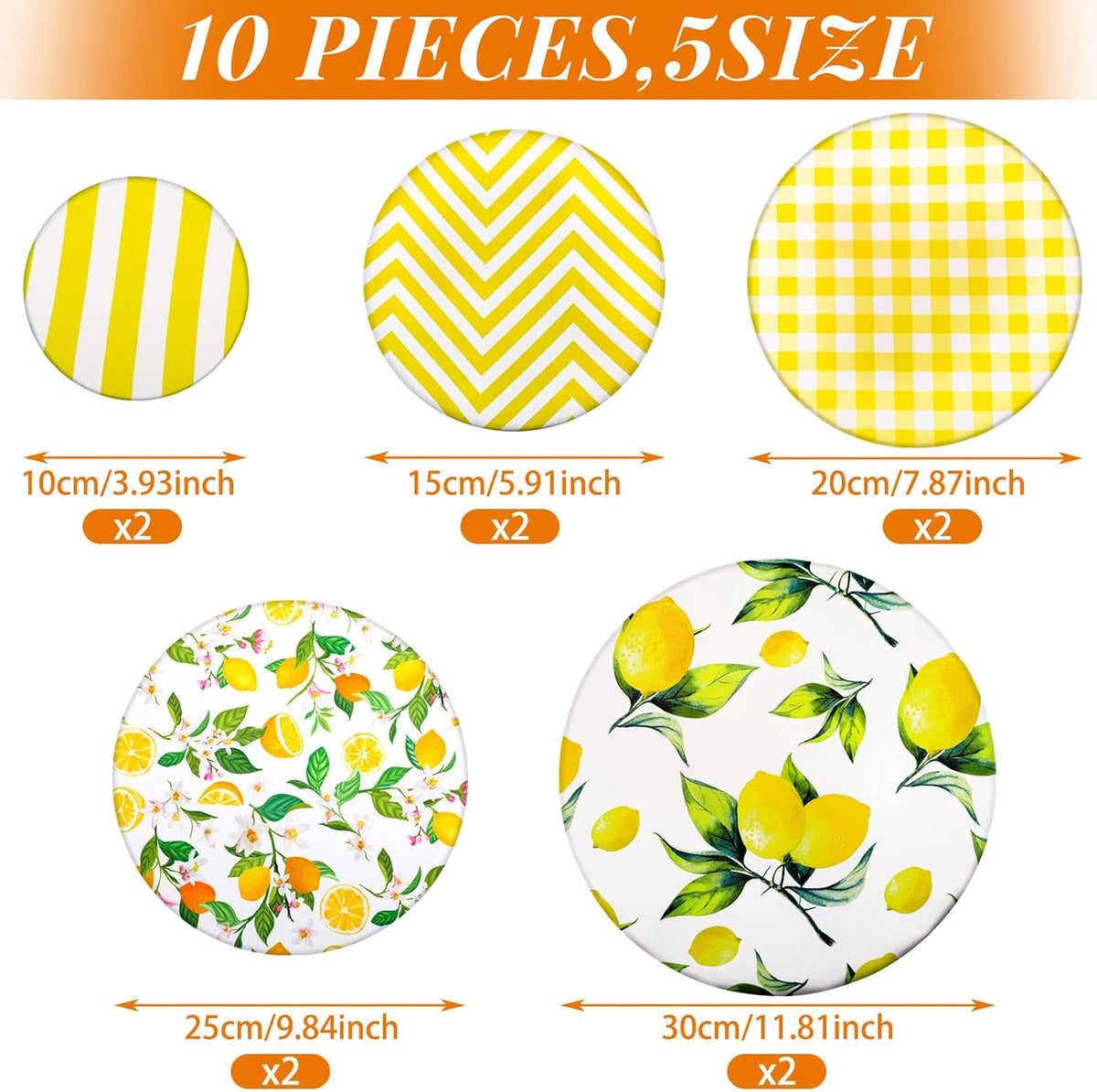 10 Pack Cloth Bowl Covers for Bread Rising - 5 Size Stretch Elastic Food Storage Container Lids - Reusable Cotton Fabric Covers for Food, Fruits, Leftovers (Stylish)