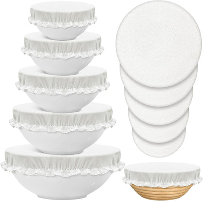 10 Pack Cloth Bowl Covers for Bread Rising - 5 Size Stretch Elastic Food Storage Container Lids - Reusable Cotton Fabric Covers for Food, Fruits, Leftovers (Stylish)