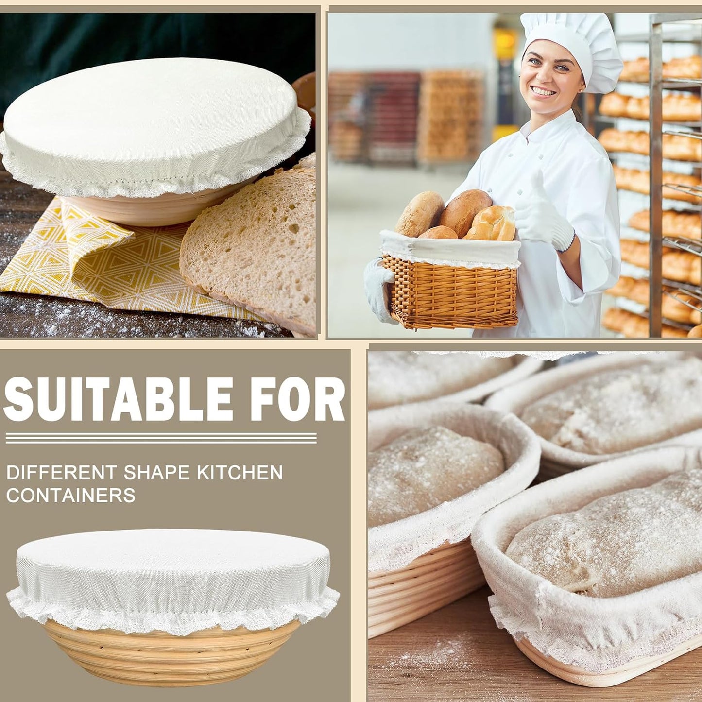 10 Pack Cloth Bowl Covers for Bread Rising - 5 Size Stretch Elastic Food Storage Container Lids - Reusable Cotton Fabric Covers for Food, Fruits, Leftovers (Stylish)