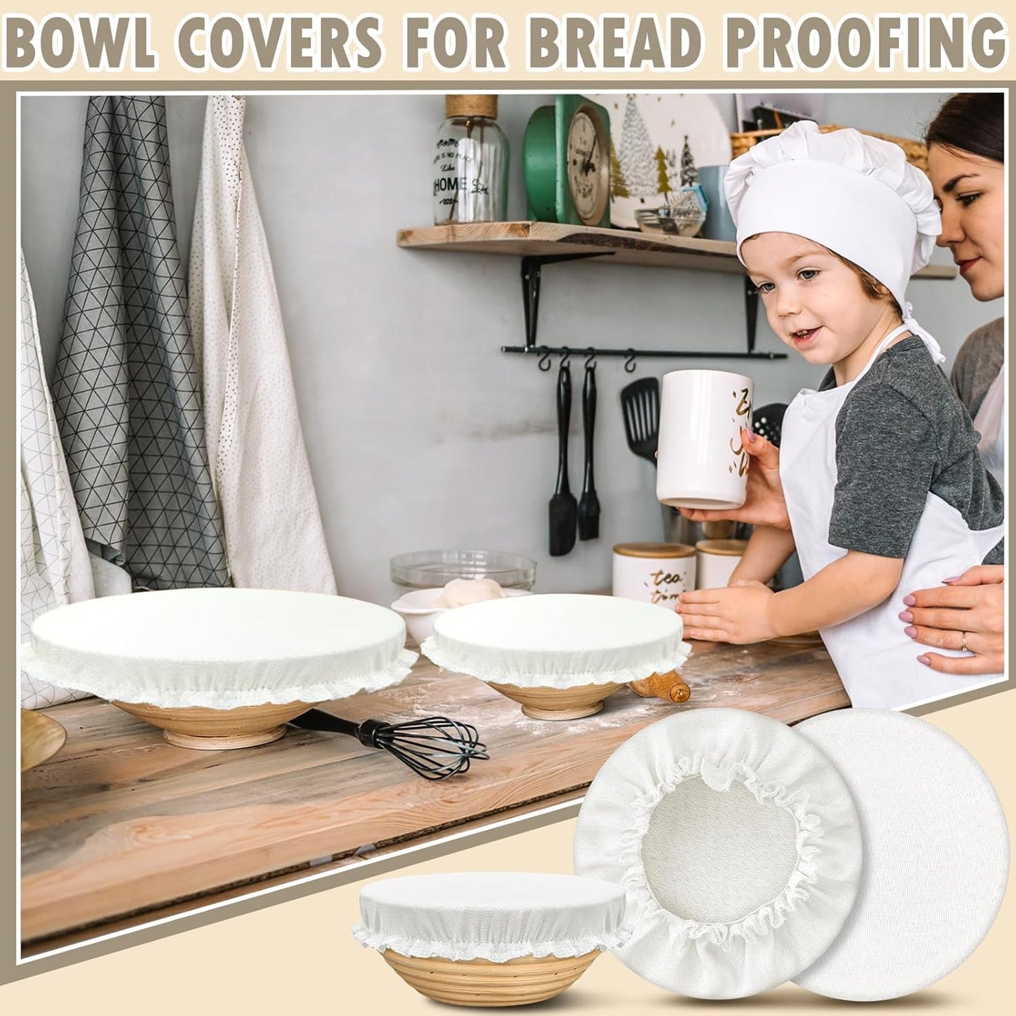 10 Pack Cloth Bowl Covers for Bread Rising - 5 Size Stretch Elastic Food Storage Container Lids - Reusable Cotton Fabric Covers for Food, Fruits, Leftovers (Stylish)