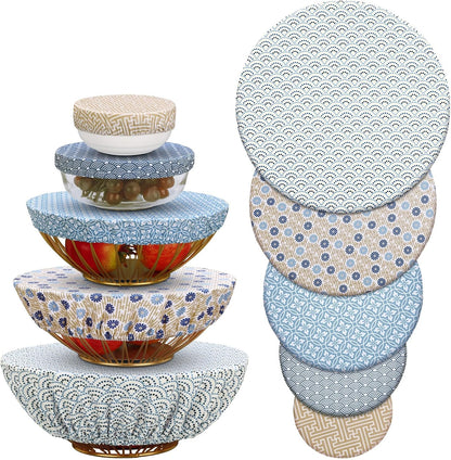 10 Pack Cloth Bowl Covers for Bread Rising - 5 Size Stretch Elastic Food Storage Container Lids - Reusable Cotton Fabric Covers for Food, Fruits, Leftovers (Stylish)