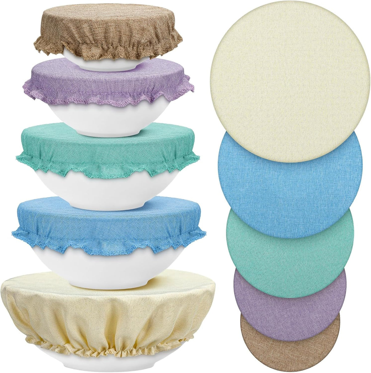 10 Pack Cloth Bowl Covers for Bread Rising - 5 Size Stretch Elastic Food Storage Container Lids - Reusable Cotton Fabric Covers for Food, Fruits, Leftovers (Stylish)