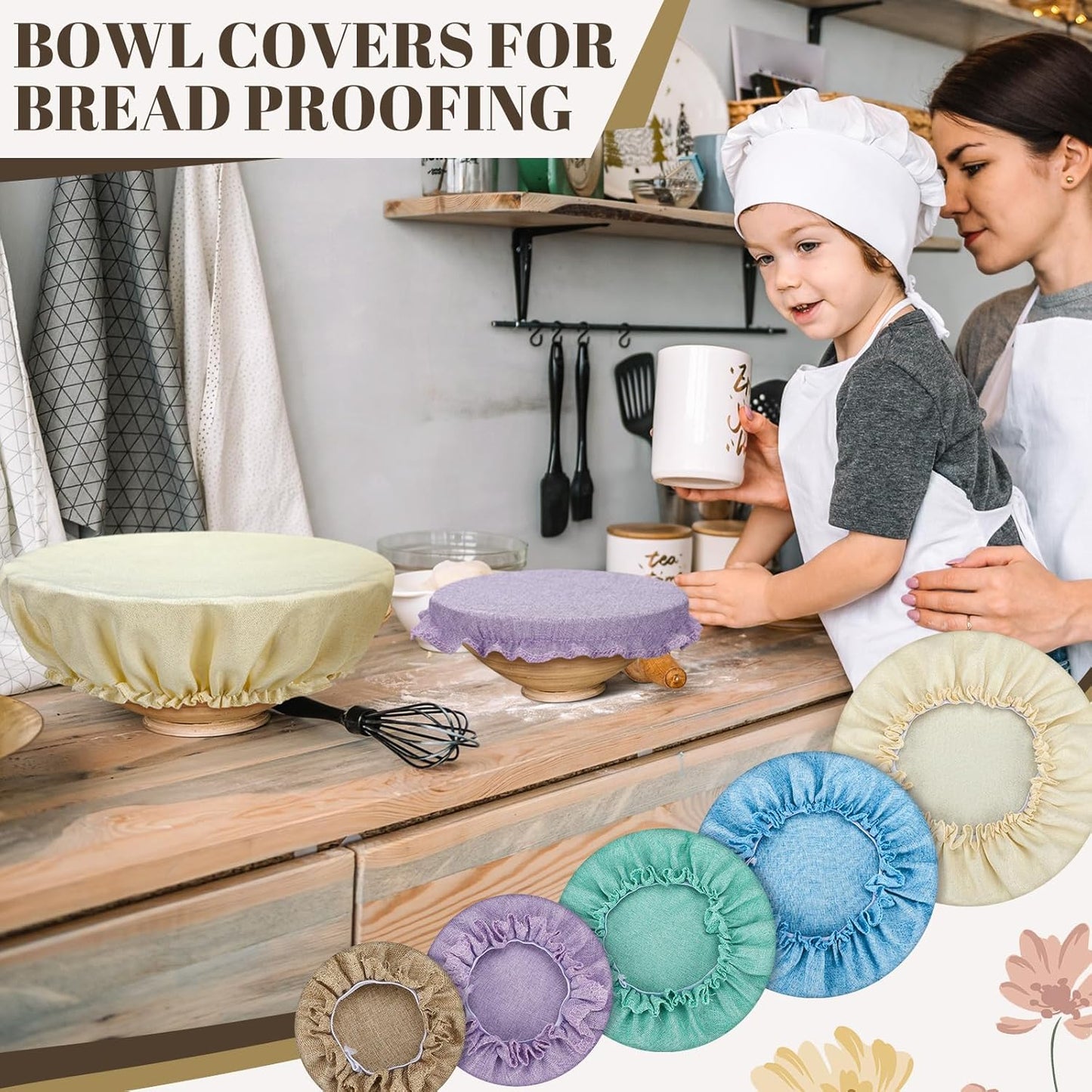 10 Pack Cloth Bowl Covers for Bread Rising - 5 Size Stretch Elastic Food Storage Container Lids - Reusable Cotton Fabric Covers for Food, Fruits, Leftovers (Stylish)