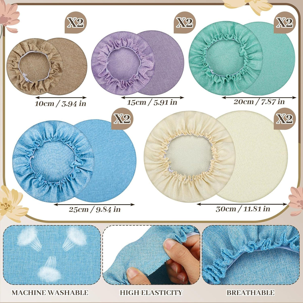 10 Pack Cloth Bowl Covers for Bread Rising - 5 Size Stretch Elastic Food Storage Container Lids - Reusable Cotton Fabric Covers for Food, Fruits, Leftovers (Stylish)