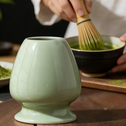 Matcha Whisk Holder, Ceramic Chasen Stand for Bamboo Matcha Whisk, Japanese Matcha Tea Set Accessory (Matcha Green)