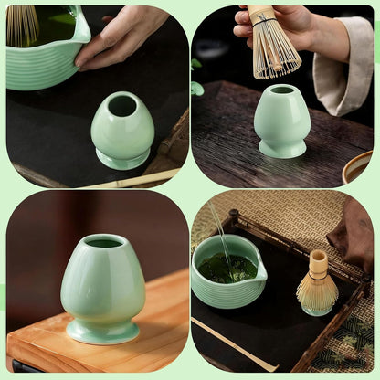 Matcha Whisk Holder, Ceramic Chasen Stand for Bamboo Matcha Whisk, Japanese Matcha Tea Set Accessory (Matcha Green)