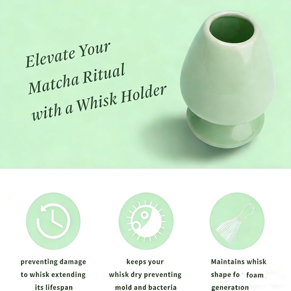 Matcha Whisk Holder, Ceramic Chasen Stand for Bamboo Matcha Whisk, Japanese Matcha Tea Set Accessory (Matcha Green)
