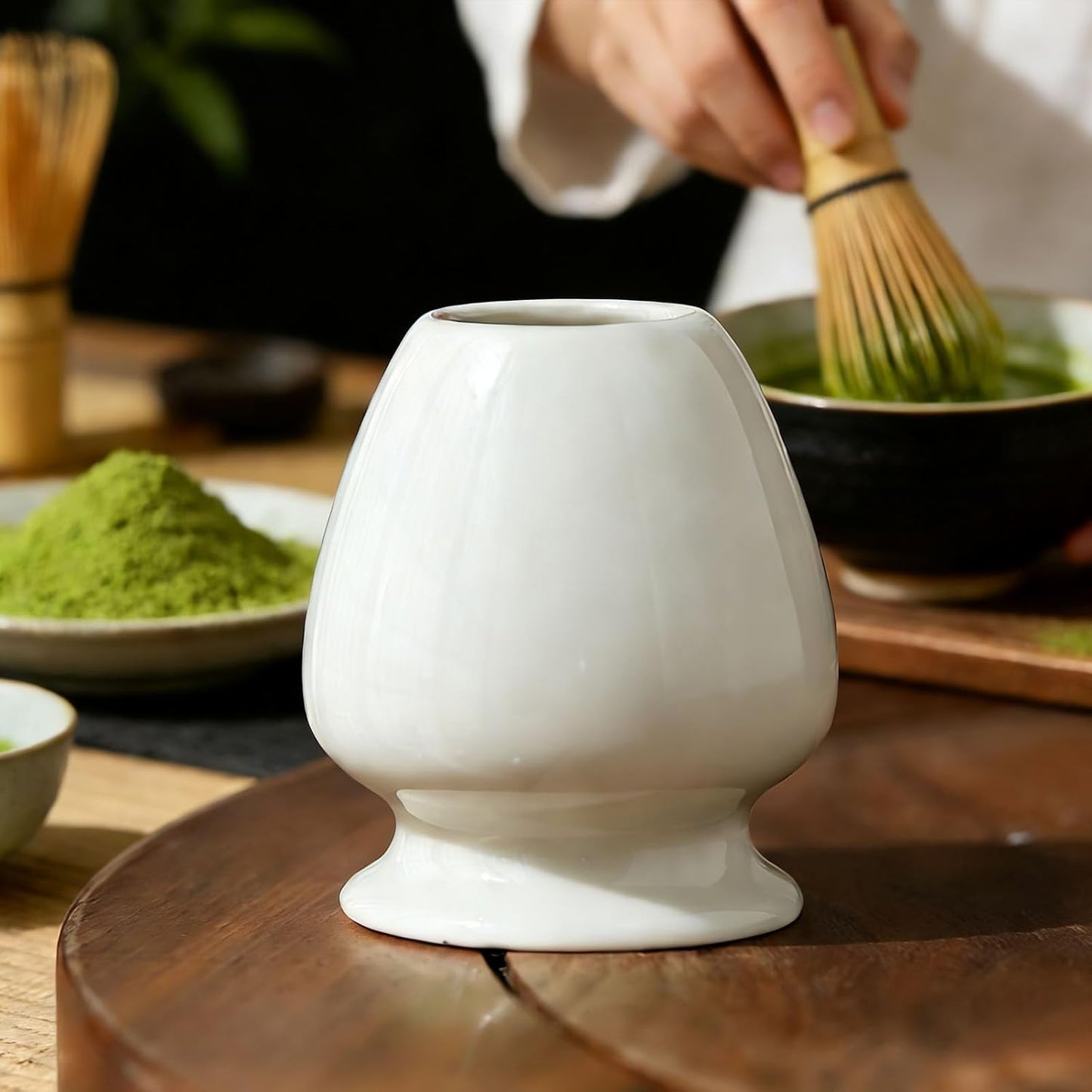 Matcha Whisk Holder, Ceramic Chasen Stand for Bamboo Matcha Whisk, Japanese Matcha Tea Set Accessory (Matcha Green)