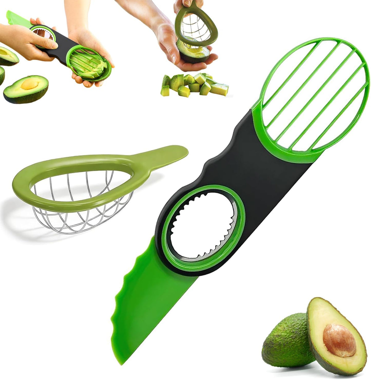 2 Pack Avocado Slicer Set, 3-in-1 Avocado Cutter Slicer
