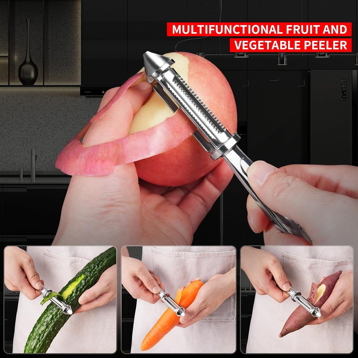 Ultra Sharp Potato Peelers for Kitchen,Vegetable Peeler,Fruit Peeler Easy to Use Rosewood I Peeler Non-Slip Ergonomic Grips for Carrot, Veggie,Cucumber, Apple(3 Years Warranty)