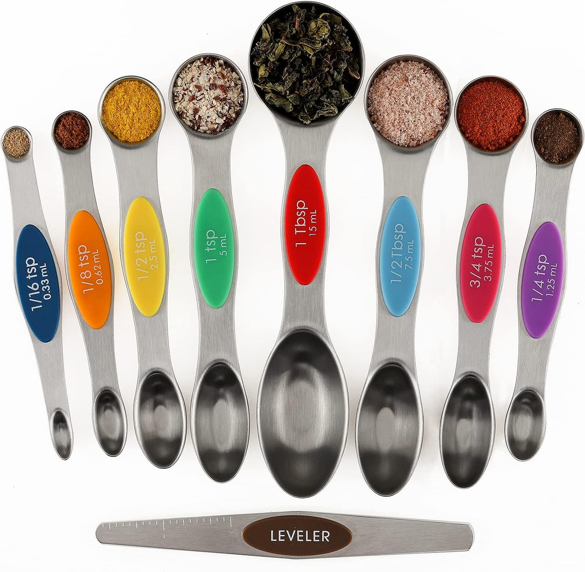 Magnetic Measuring Spoons Set of 9 Stainless Steel Dual Sided Teaspoon