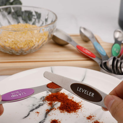Magnetic Measuring Spoons Set of 9 Stainless Steel Dual Sided Teaspoon