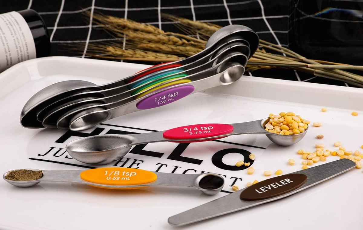 Magnetic Measuring Spoons Set of 9 Stainless Steel Dual Sided Teaspoon