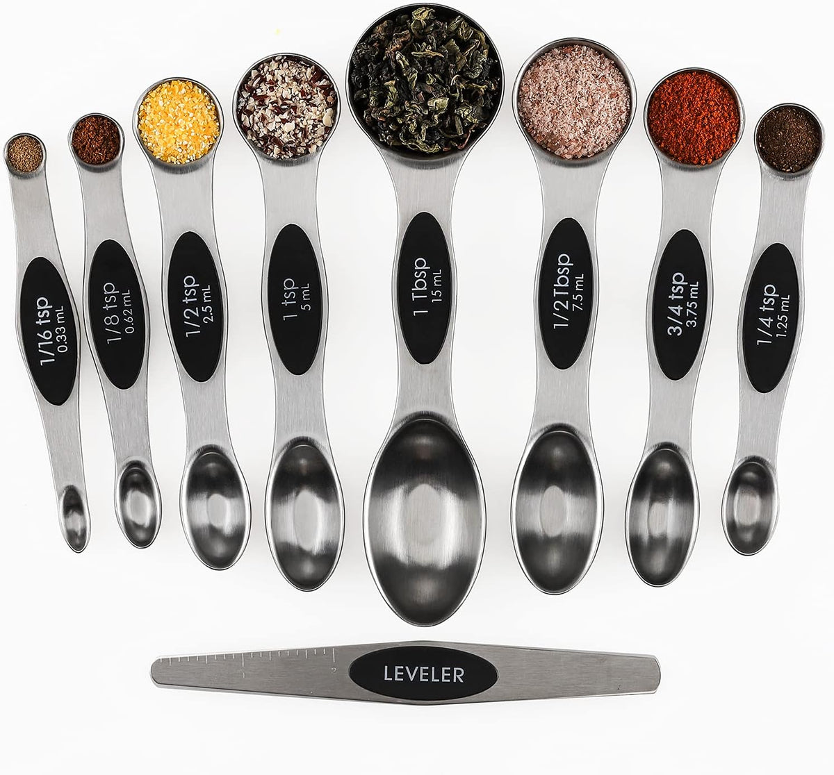 Magnetic Measuring Spoons Set of 9 Stainless Steel Dual Sided Teaspoon