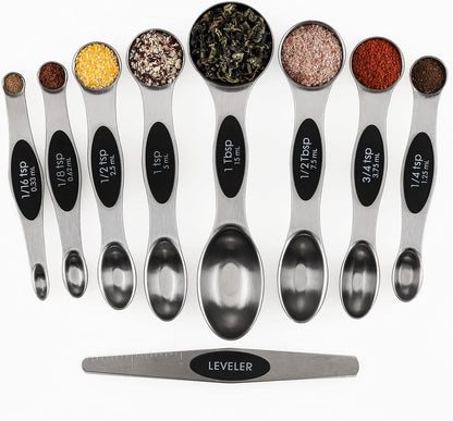 Magnetic Measuring Spoons Set of 9 Stainless Steel Dual Sided Teaspoon