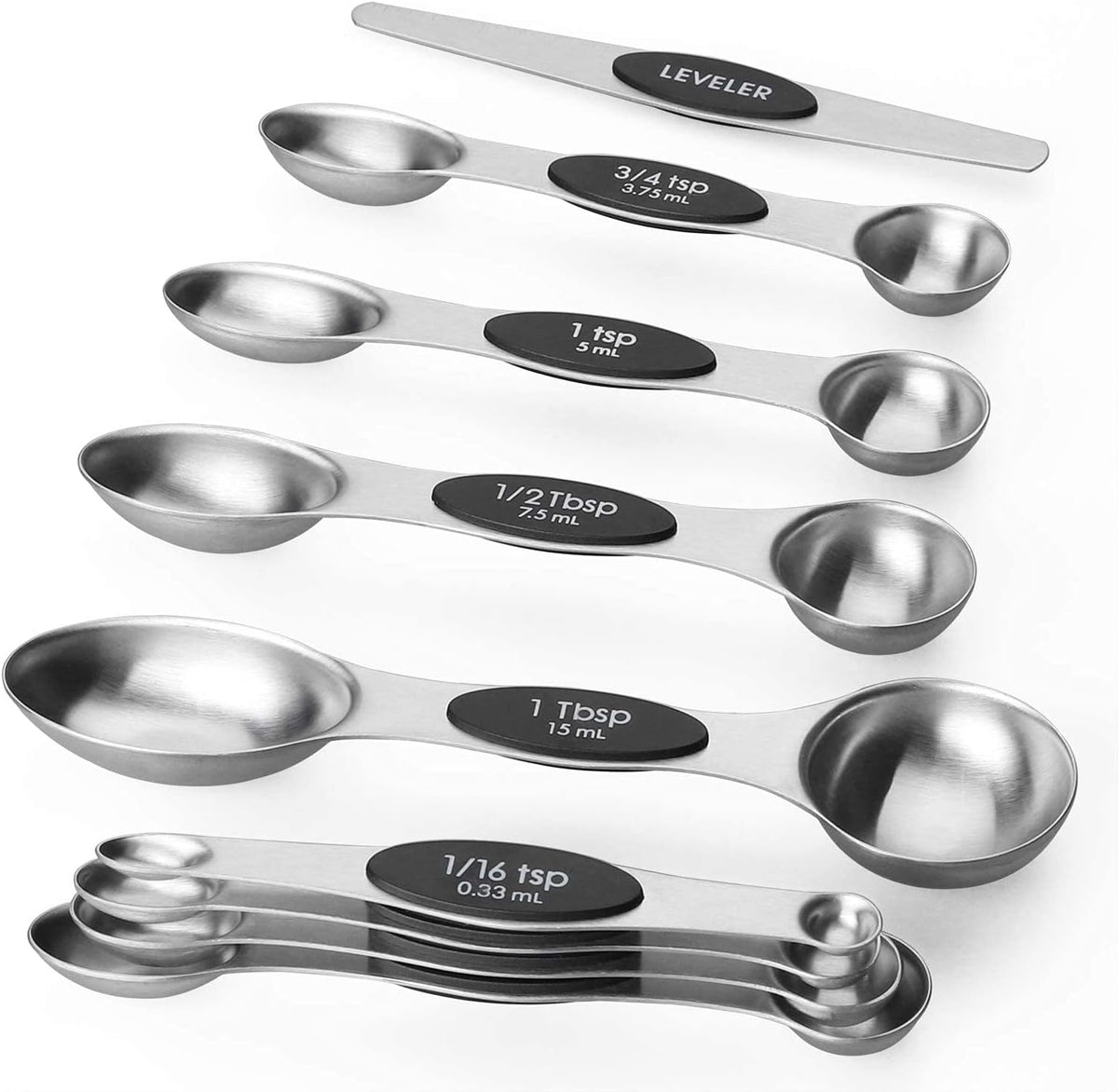 Magnetic Measuring Spoons Set of 9 Stainless Steel Dual Sided Teaspoon