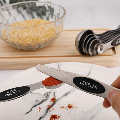 Magnetic Measuring Spoons Set of 9 Stainless Steel Dual Sided Teaspoon