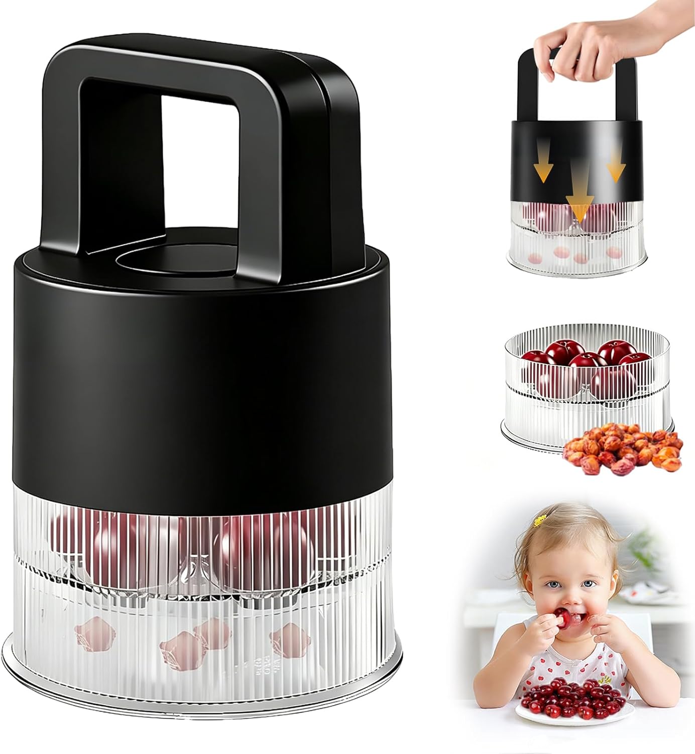Cherry Pitter - Quick Release Multi Cherries Stoner Pitter 7-in-1, Push Button Cherr'y Core Pit'ter Tool Multiple with Splatter Protector, Pit Seed Remover for Making Jam Cherry Dishes (Red)