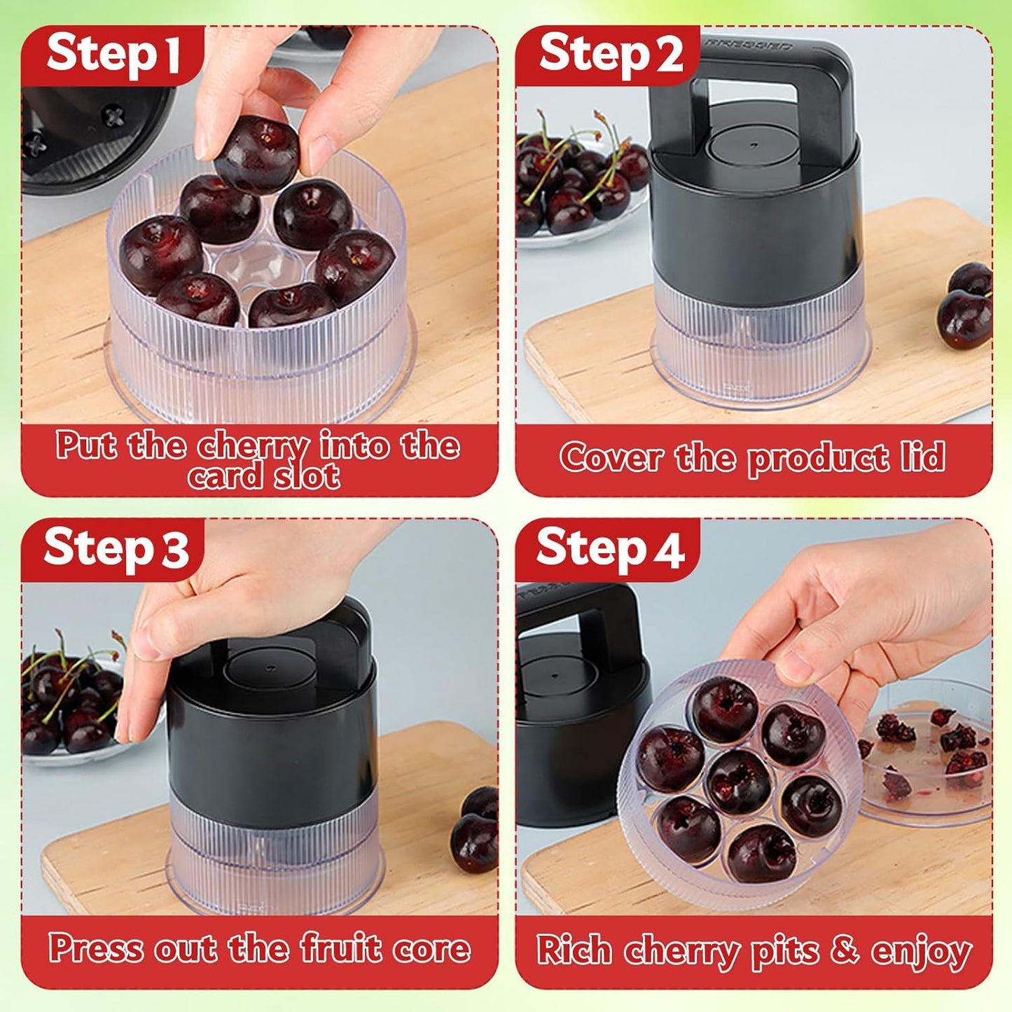 Cherry Pitter - Quick Release Multi Cherries Stoner Pitter 7-in-1, Push Button Cherr'y Core Pit'ter Tool Multiple with Splatter Protector, Pit Seed Remover for Making Jam Cherry Dishes (Red)