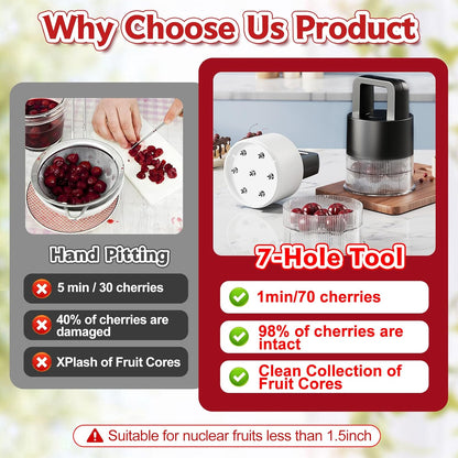 Cherry Pitter - Quick Release Multi Cherries Stoner Pitter 7-in-1, Push Button Cherr'y Core Pit'ter Tool Multiple with Splatter Protector, Pit Seed Remover for Making Jam Cherry Dishes (Red)