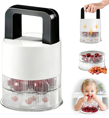 Cherry Pitter - Quick Release Multi Cherries Stoner Pitter 7-in-1, Push Button Cherr'y Core Pit'ter Tool Multiple with Splatter Protector, Pit Seed Remover for Making Jam Cherry Dishes (Red)