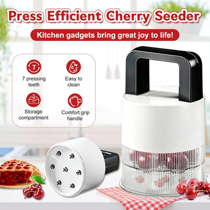 Cherry Pitter - Quick Release Multi Cherries Stoner Pitter 7-in-1, Push Button Cherr'y Core Pit'ter Tool Multiple with Splatter Protector, Pit Seed Remover for Making Jam Cherry Dishes (Red)