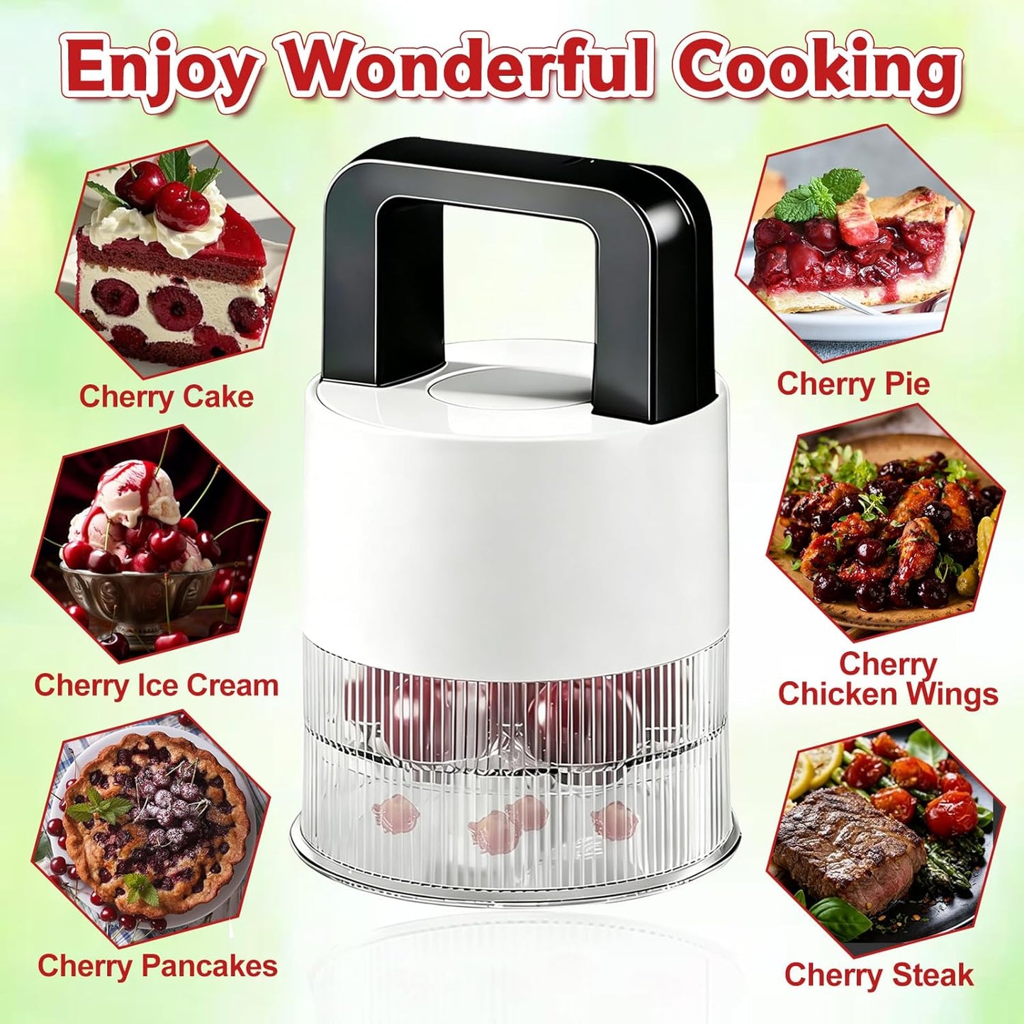Cherry Pitter - Quick Release Multi Cherries Stoner Pitter 7-in-1, Push Button Cherr'y Core Pit'ter Tool Multiple with Splatter Protector, Pit Seed Remover for Making Jam Cherry Dishes (Red)