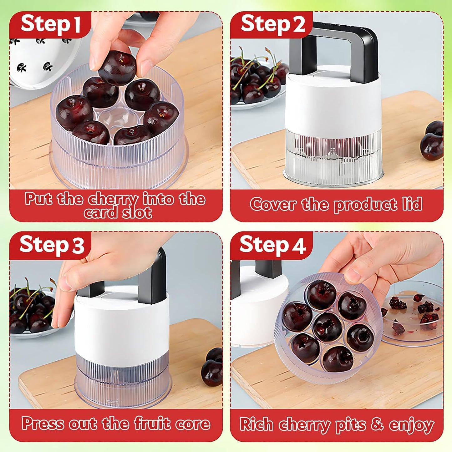 Cherry Pitter - Quick Release Multi Cherries Stoner Pitter 7-in-1, Push Button Cherr'y Core Pit'ter Tool Multiple with Splatter Protector, Pit Seed Remover for Making Jam Cherry Dishes (Red)