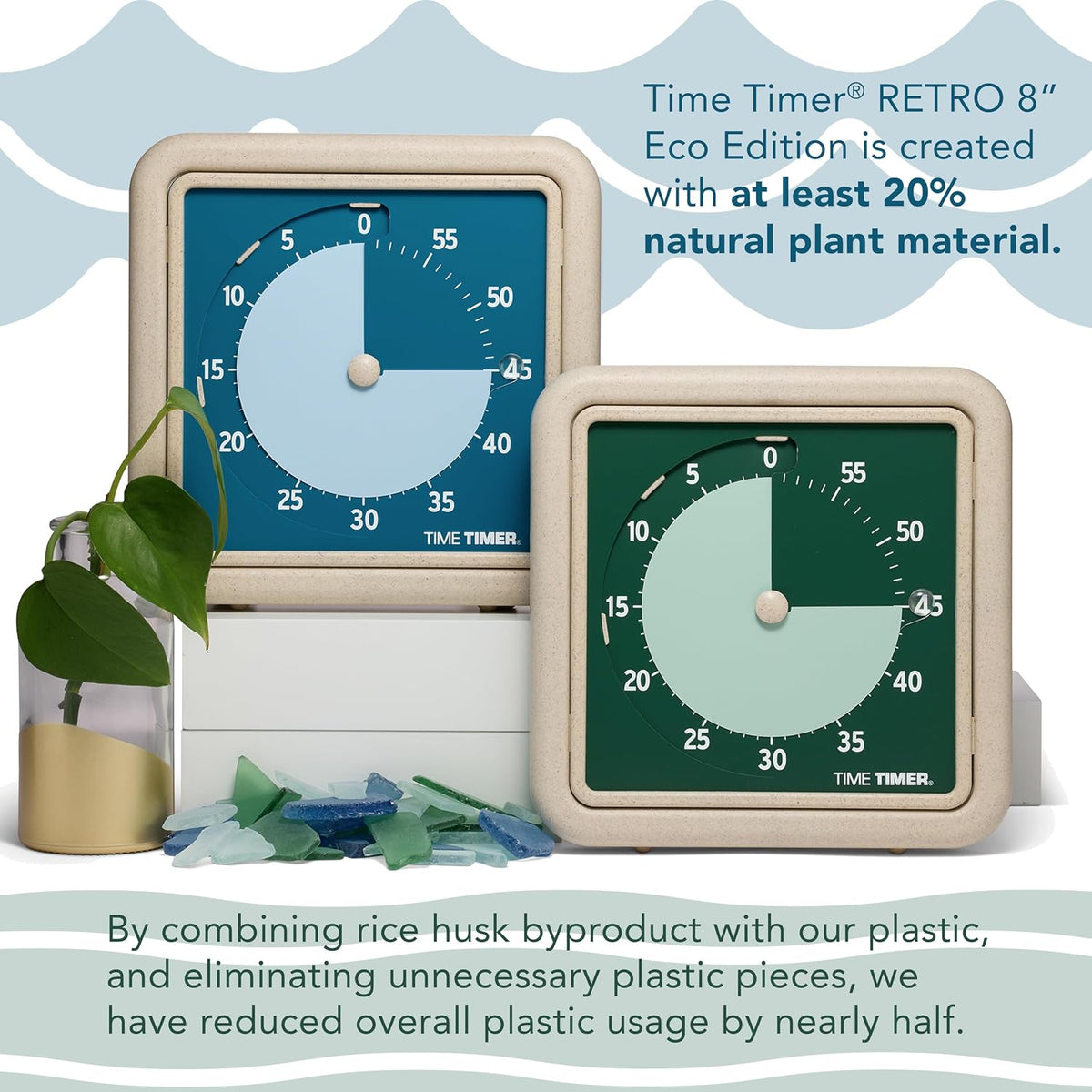 ® Retro 8 inch Eco Edition Visual Timer - 60 Minute Desk Countdown Clock Made with at Least 20% Natural Plant Material- Green Land