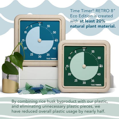 ® Retro 8 inch Eco Edition Visual Timer - 60 Minute Desk Countdown Clock Made with at Least 20% Natural Plant Material- Green Land