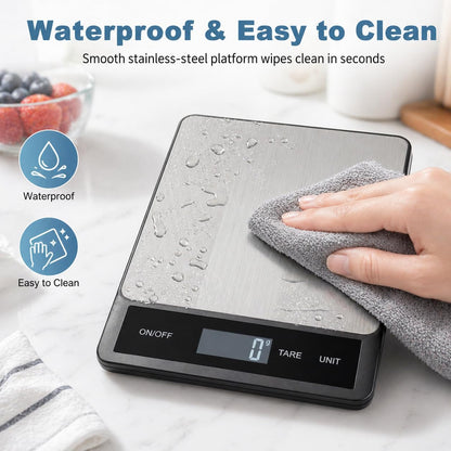 33LB/15KG Digital Kitchen Scale, USB Rechargeable Stainless Steel