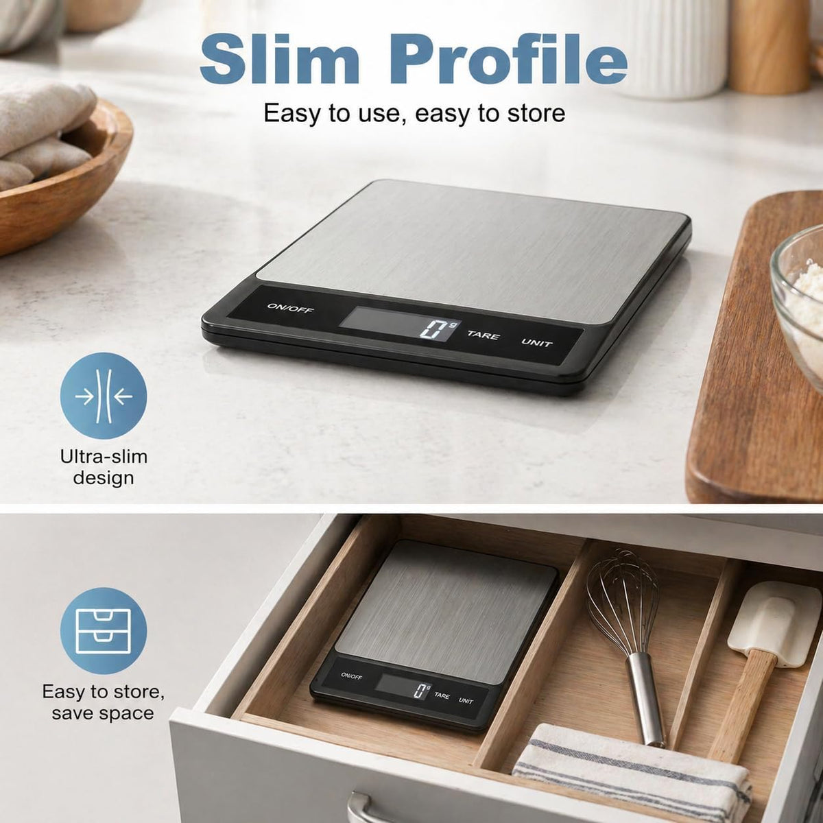 33LB/15KG Digital Kitchen Scale, USB Rechargeable Stainless Steel