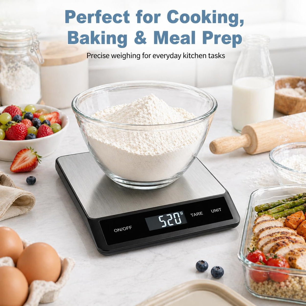 33LB/15KG Digital Kitchen Scale, USB Rechargeable Stainless Steel