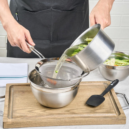11.5 in Stainless Steel Fine Mesh Strainer - German Standard Sieve Sifter with Ergonomic Handle, Dishwasher Safe - Reinforced Metal Food Strainer for Quinoa, Soup, Sauce, Baking