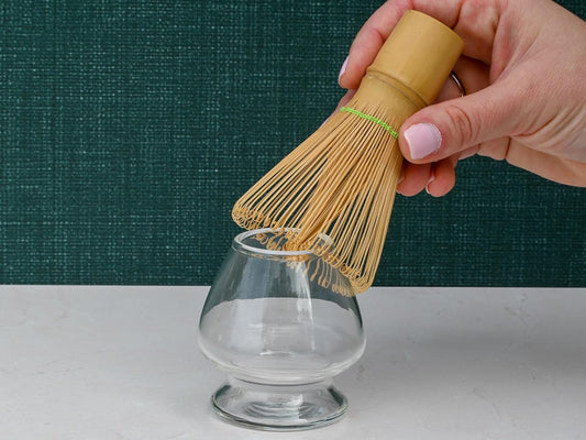 Matcha Whisk Holder Set, Bamboo Chasen with Glass Stand and Scoop, 100 Prong Tea Whisk for Japanese Green Tea Powder