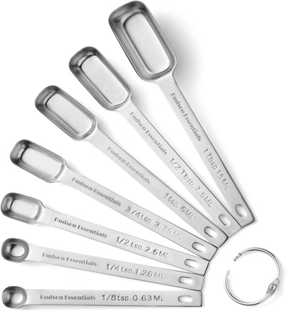 Stainless Steel Measuring Spoons Set for Dry or Liquid - Fits in Spice Jars - Set of 7