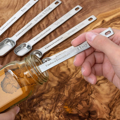 Stainless Steel Measuring Spoons Set for Dry or Liquid - Fits in Spice Jars - Set of 7