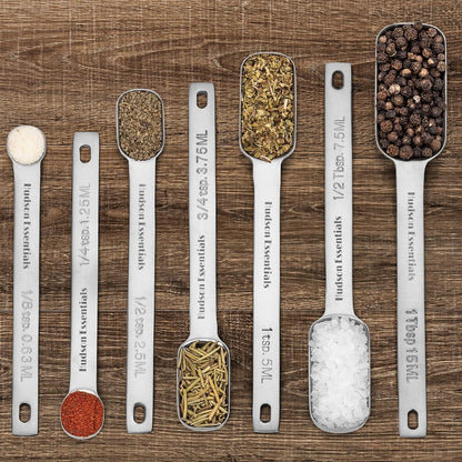 Stainless Steel Measuring Spoons Set for Dry or Liquid - Fits in Spice Jars - Set of 7