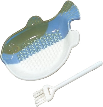 1PCS Ceramic Fish Ginger Grater with Brush 4.8 Inch | Ceramic Grater with Fish-shape, Dishwasher Safe. Includes Cleaning Brush, For Wasabi, Carrot, Cucumber, Kitchen Gadget