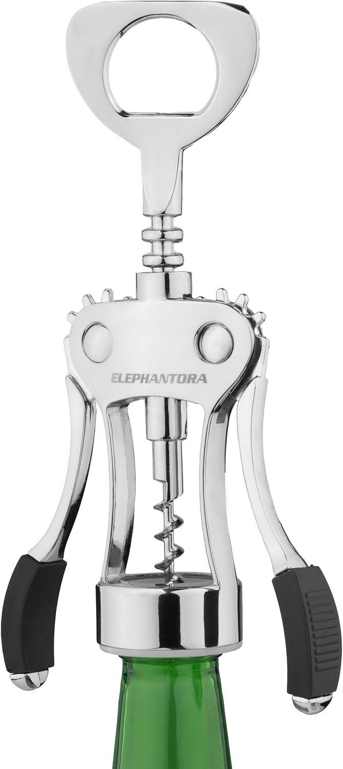 Wine Opener, Zinc Alloy Premium Wing Corkscrew with Multifunctional Bottles Opener, Sharp Wine Corkscrew with Ergonomic Non-Slip Wing Handle, Silver