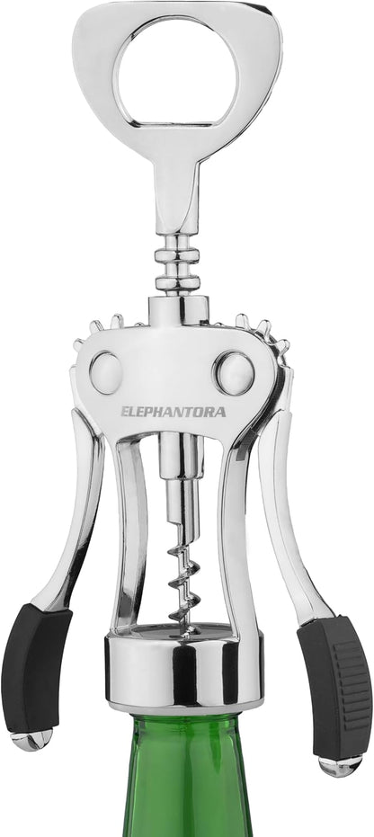 Wine Opener, Zinc Alloy Premium Wing Corkscrew with Multifunctional Bottles Opener, Sharp Wine Corkscrew with Ergonomic Non-Slip Wing Handle, Silver
