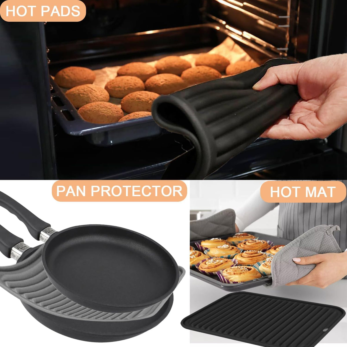 Extra Large Silicone Trivets for Hot Pots and Pans 16x12 Inch, Heat Resistant Hot Pads for Countertops, Hot Dishes, Pot Holders for Kitchen, 2 Pieces, Black