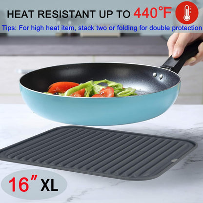 Extra Large Silicone Trivets for Hot Pots and Pans 16x12 Inch, Heat Resistant Hot Pads for Countertops, Hot Dishes, Pot Holders for Kitchen, 2 Pieces, Black