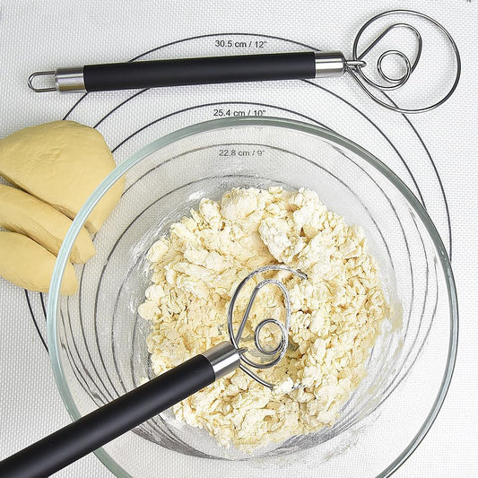 Stainless Steel Dough Whisk for Dutch Bread with Rubber Anti-slip Handle Manual Dough Mixer Pastry Blender Whisking Tools for Baking - 12 inch