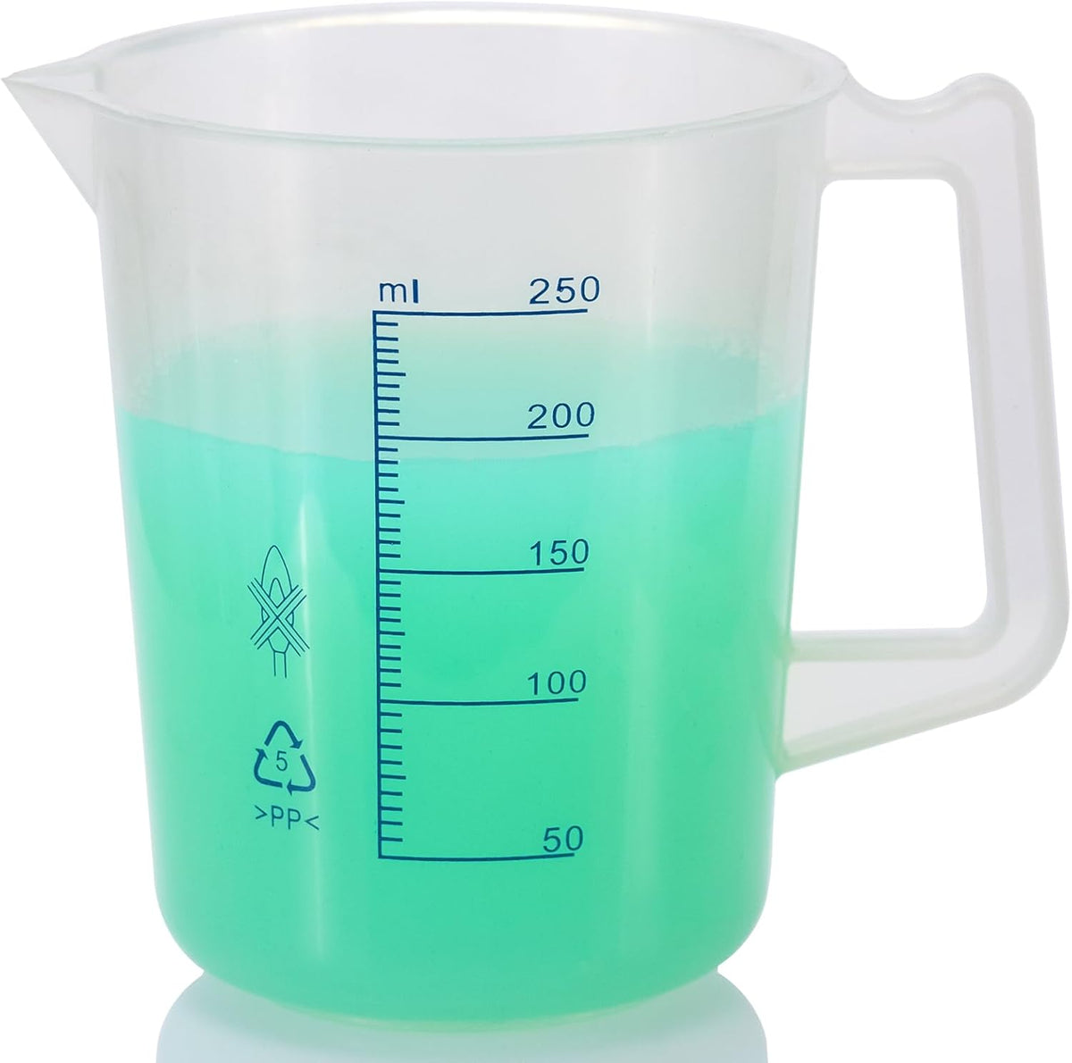 8oz Plastic Measuring Pitcher, 250mL Polypropylene Measuring Cup with Blue Scale and Handle, Measuring Container for Laboratory, School Teaching, and Household, 1 PCS