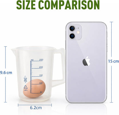 8oz Plastic Measuring Pitcher, 250mL Polypropylene Measuring Cup with Blue Scale and Handle, Measuring Container for Laboratory, School Teaching, and Household, 1 PCS