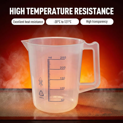 8oz Plastic Measuring Pitcher, 250mL Polypropylene Measuring Cup with Blue Scale and Handle, Measuring Container for Laboratory, School Teaching, and Household, 1 PCS