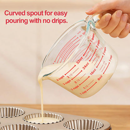 6 Pcs Glass Measuring Cups with Lids Set, 1-Cup, 2-Cup, 4-Cup Measuring Jugs with Handle, Nesting Liquid Measuring Cups for Kitchen