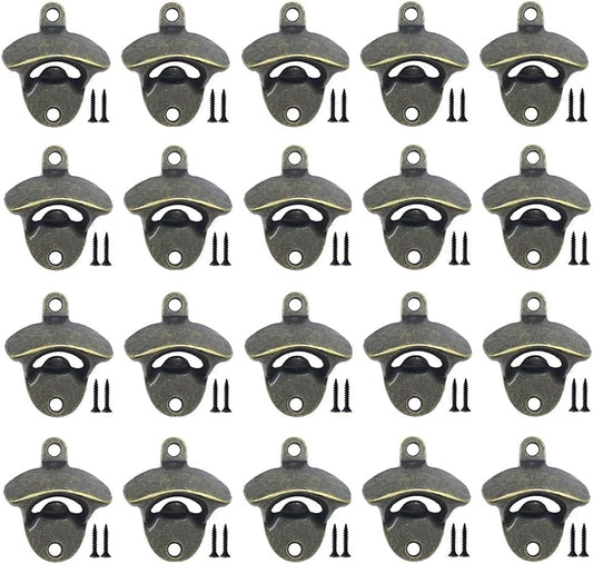 20 Pack Bottle Opener Wall Mounted | Vintage Beer Bottle Opener with Screws for Bars KTV Hotels Homes, (Bronze)