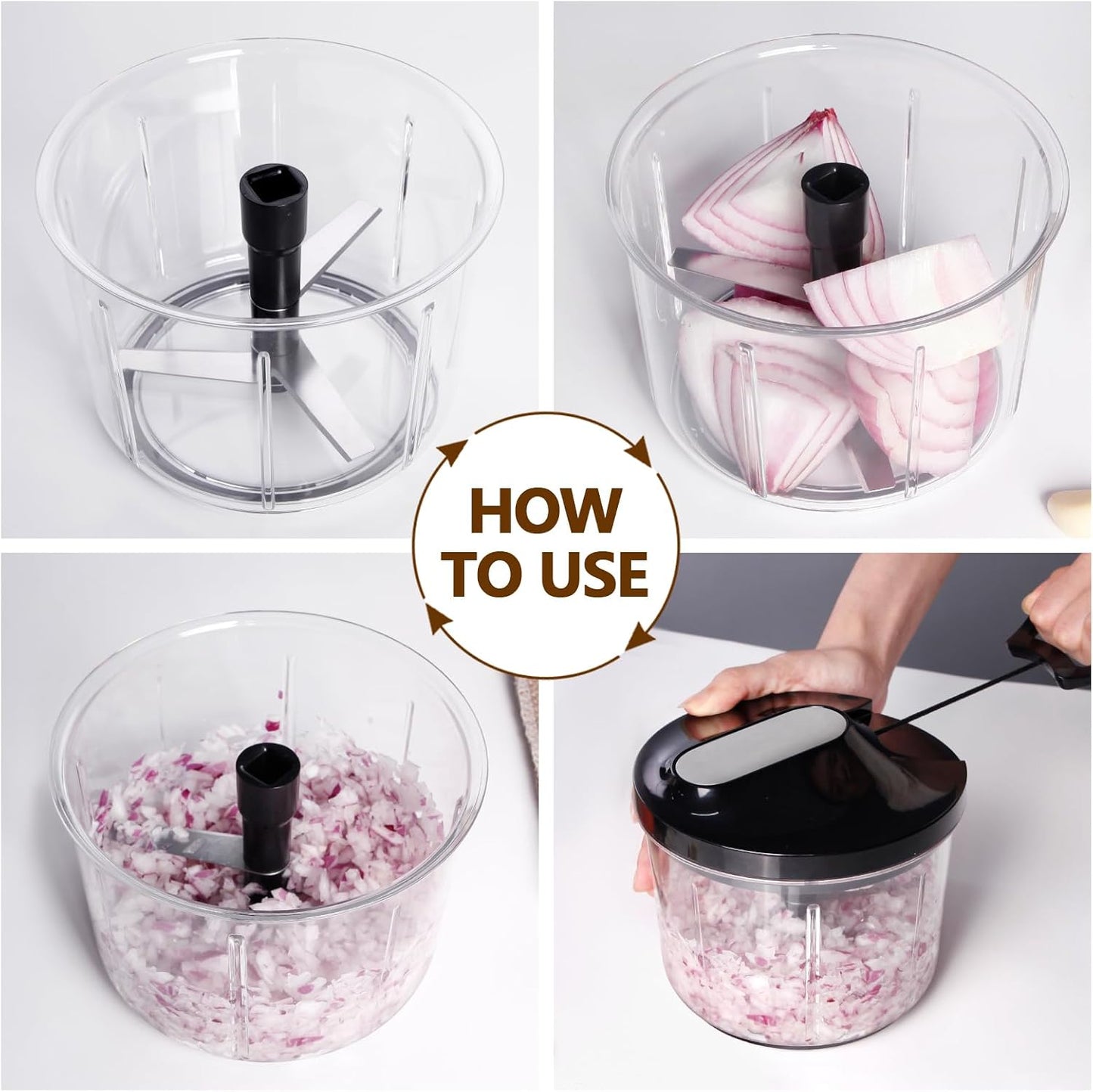 Manual Food Processor Large Vegetable Chopper, 1000ML Pull String Chopper Garlic Mincer Onion Cutter for Veggies,Salad,Fruits, Nuts, BPA Free, Black